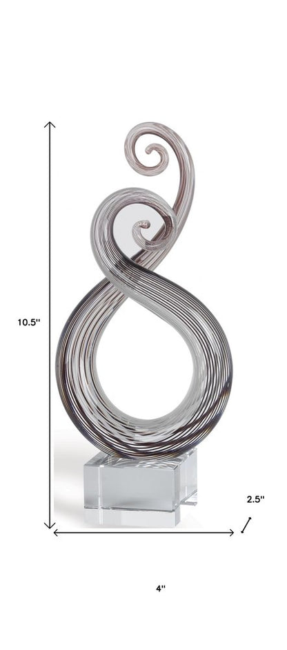 11" Clear and Brown Murano Glass Modern Abstract Tabletop Sculpture