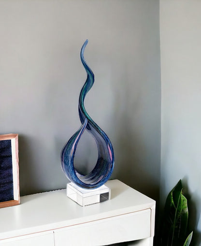 19" Blue and Green Murano Glass Modern Abstract Tabletop Sculpture