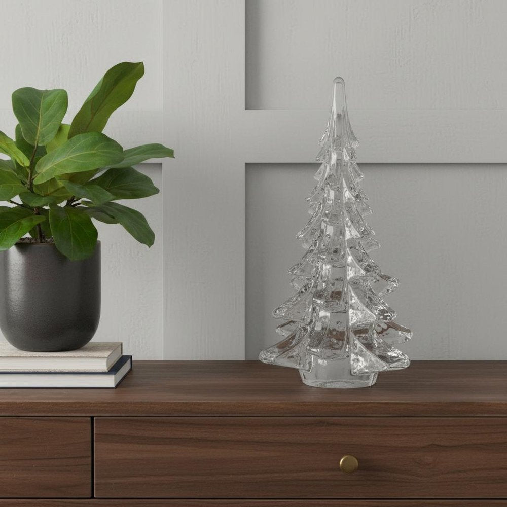 12" Mouth Blown Clear Glass Christmas Tree Sculpture