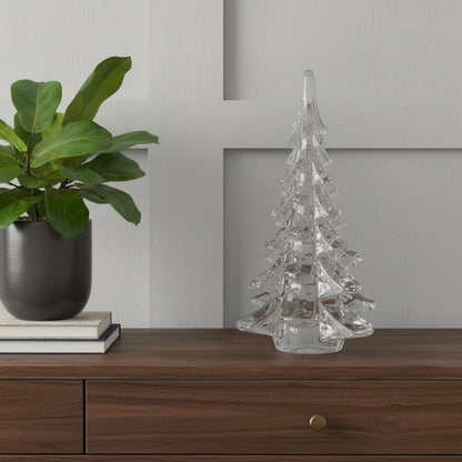 12" Mouth Blown Clear Glass Christmas Tree Sculpture