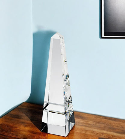 11" Clear Crystal Obelisk Statue