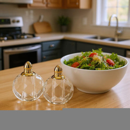 Set of Two Clear And Gold Crystal Geometric Pepper Shakers