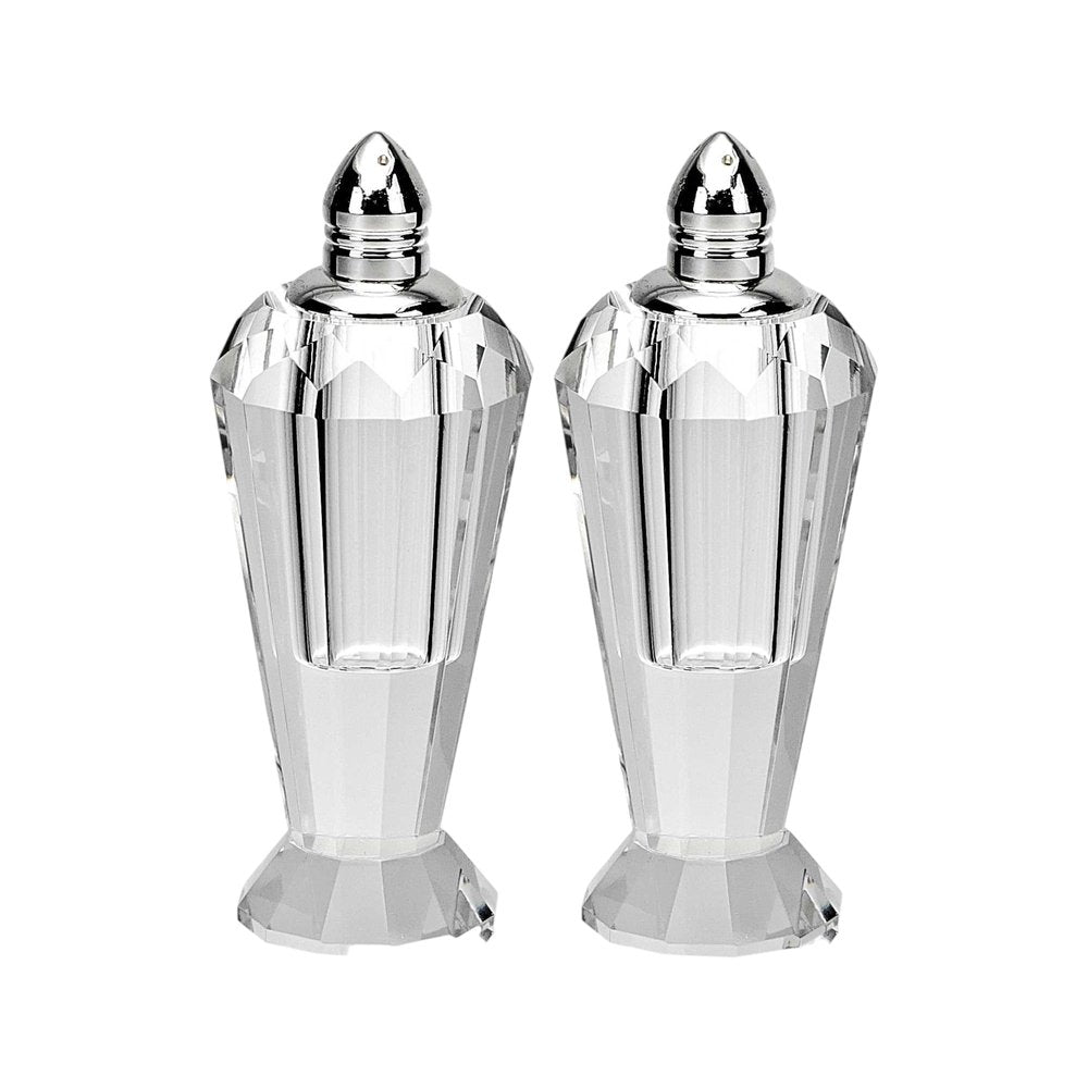 Set of Two Clear And Silver Crystal Geometric Pepper Shakers