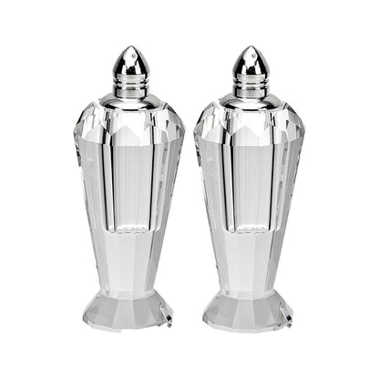 Set of Two Clear And Silver Crystal Geometric Pepper Shakers