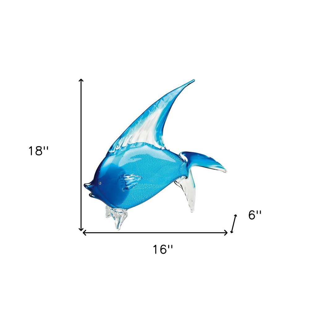 16" Blue Murano Glass Fish Figurine Tabletop Sculpture