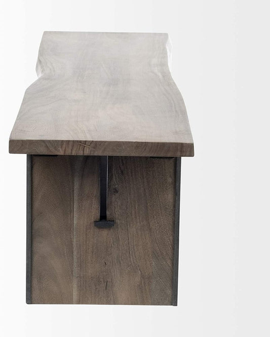 70" Brown Iron And Solid Wood and Solid Wood Live Edge Dining Bench
