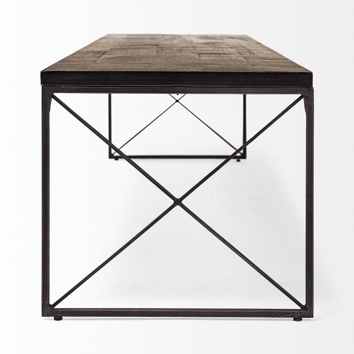 66" Brown And Black Iron and Solid Wood Bench