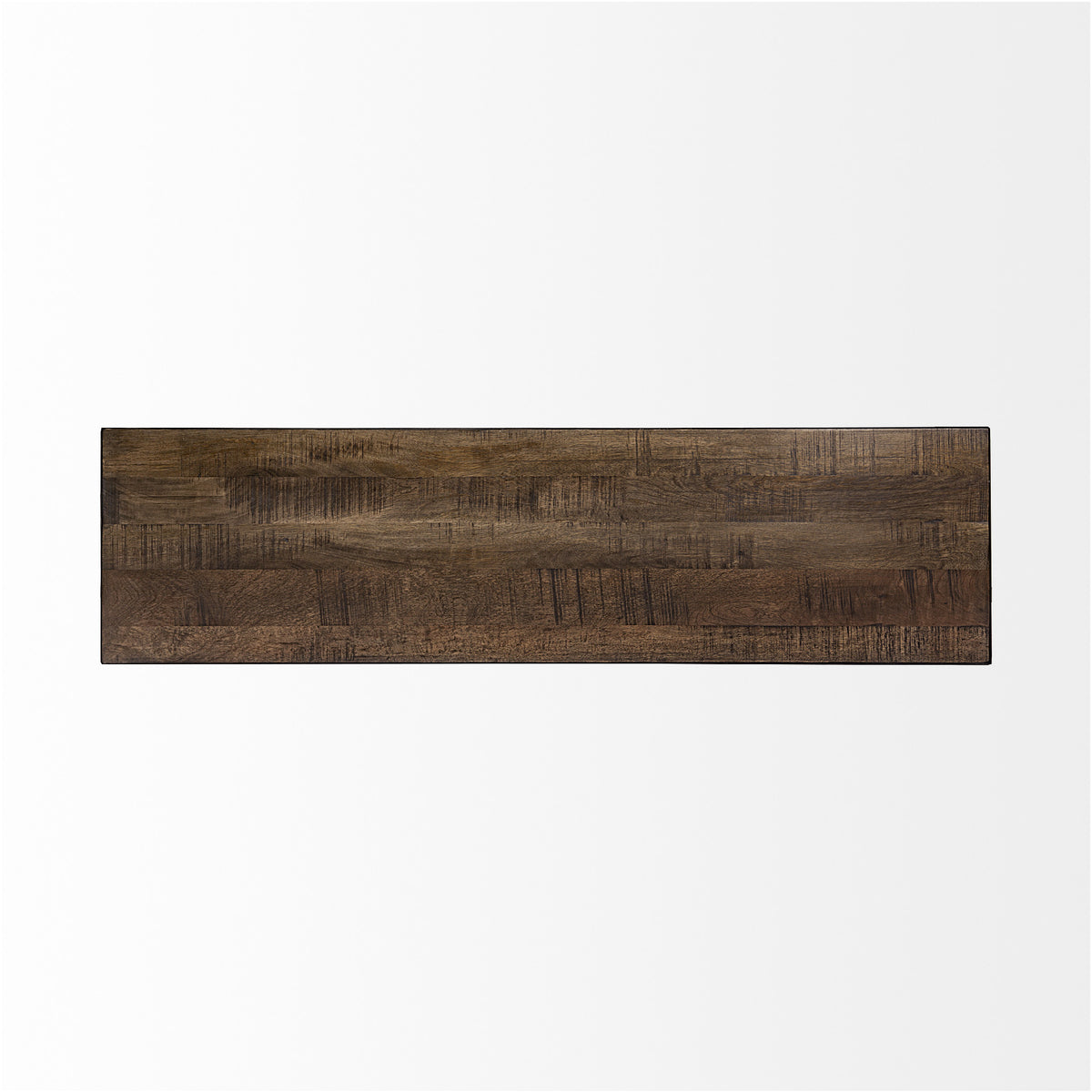 66" Brown And Black Iron and Solid Wood Bench