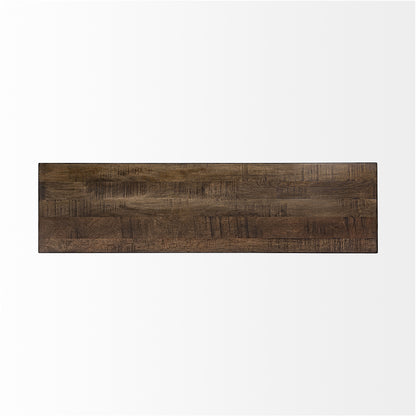 66" Brown And Black Iron and Solid Wood Bench