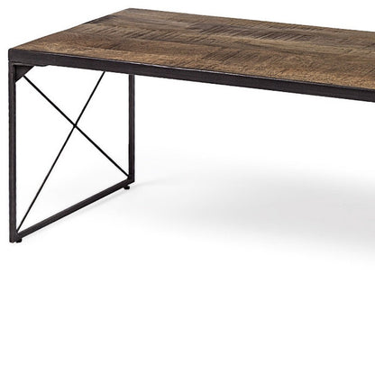 66" Brown And Black Iron and Solid Wood Bench