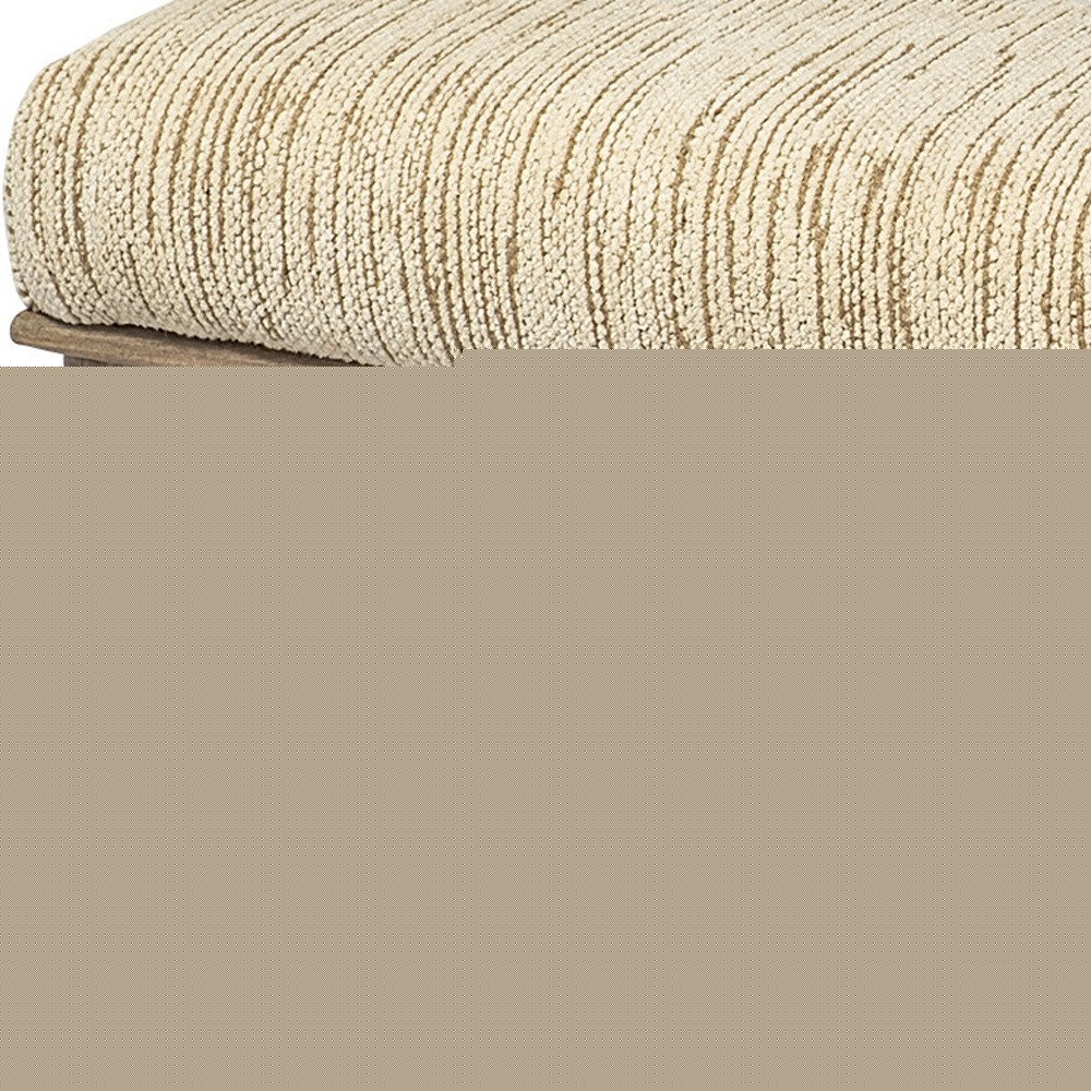 55" Cream and Wood Brown Upholstered Fabric Bench