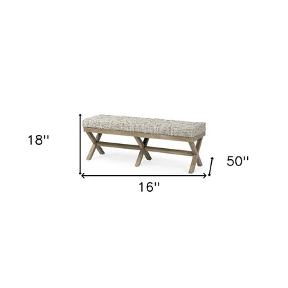 16" Beige And Brown Faux Leather And Wood Upholstered Entryway Stool