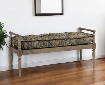 57" Beige And Brown Upholstered Cotton Blend Bench