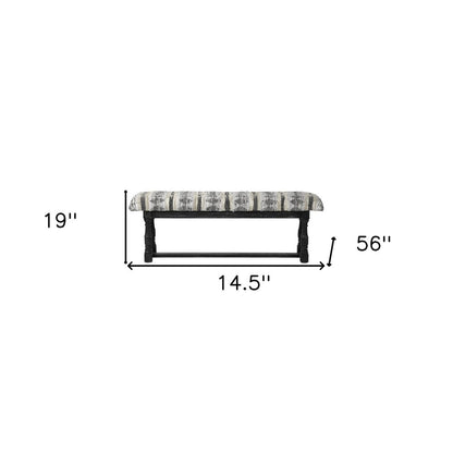 15" Off White And Black Striped Faux Leather And Wood Upholstered Entryway Stool