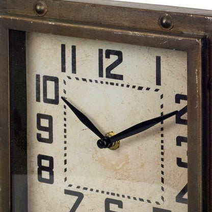Square  Bronze Toned Metal Desk Table Clock With Traditional Black Numbers And Hands