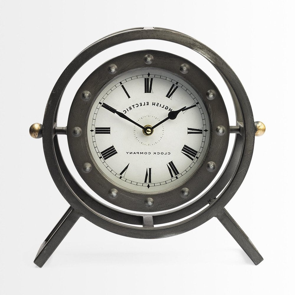 12" Dark Gray Iron Round Table Clock