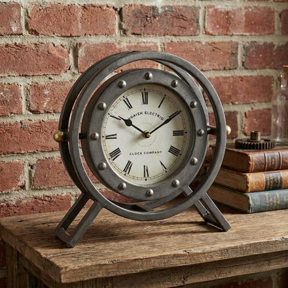 12" Dark Gray Iron Round Table Clock