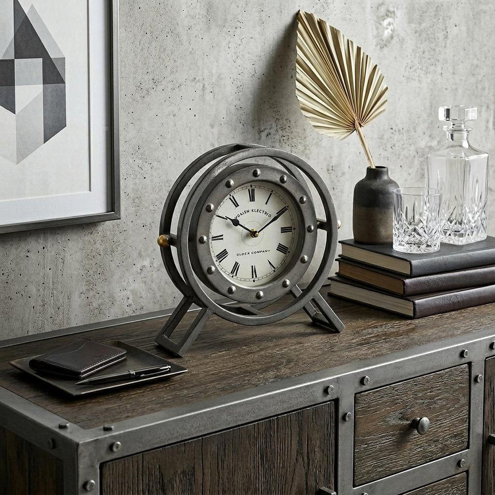 12" Dark Gray Iron Round Table Clock