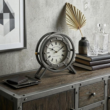 12" Dark Gray Iron Round Table Clock