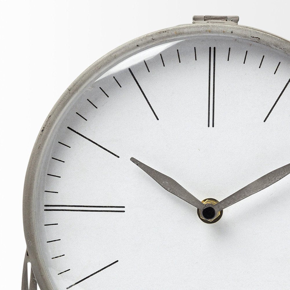 12" Gray Metal Table Clock