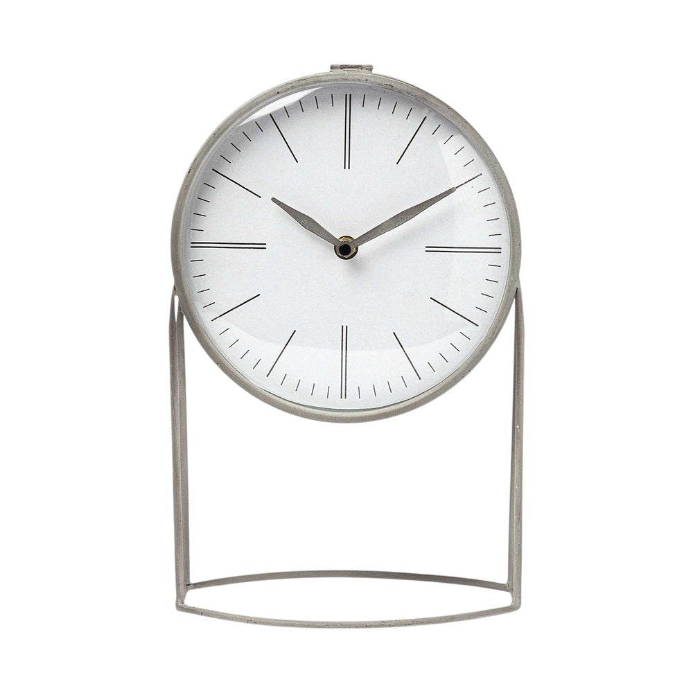 12" Gray Metal Table Clock
