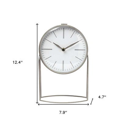 12" Gray Metal Table Clock