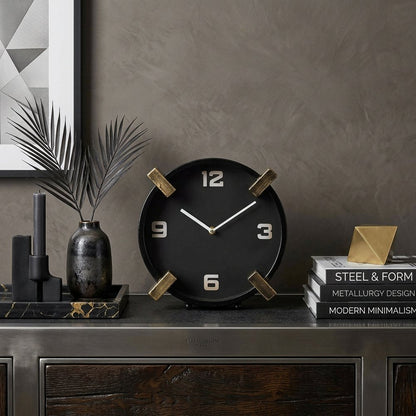 10" Black Stainless Steel Table Clock