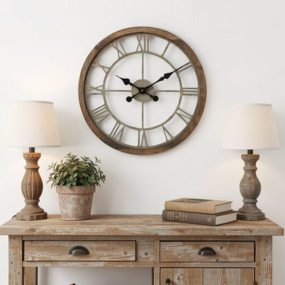 19" Brown Round Modern Farm Wall Clock