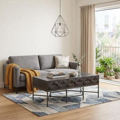 24" Brown Wood Coffee Table With Three Drawers
