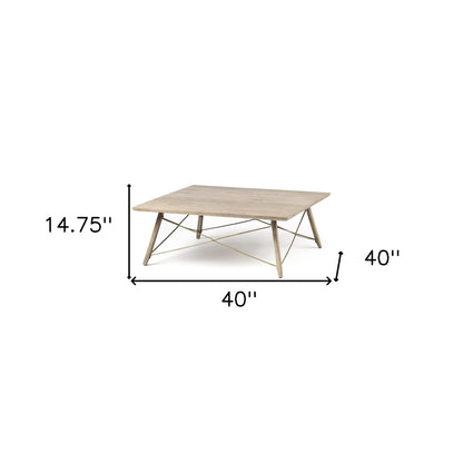 40" Brown and Black Solid Wood and Metal Square Coffee Table