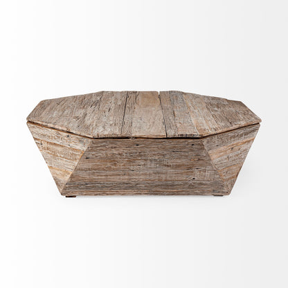 49" Natural Wood Octagon Distressed Lift Top Abstract Coffee Table