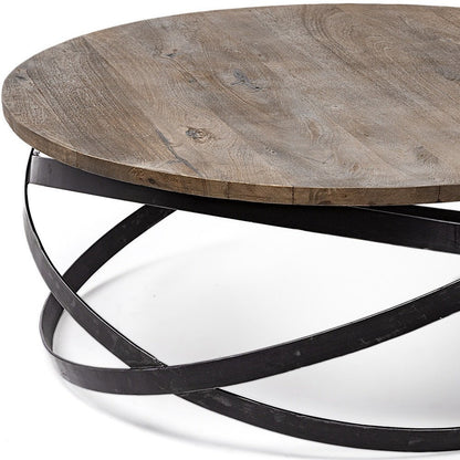 41" Brown and Black Solid Wood and Metal Round Coffee Table