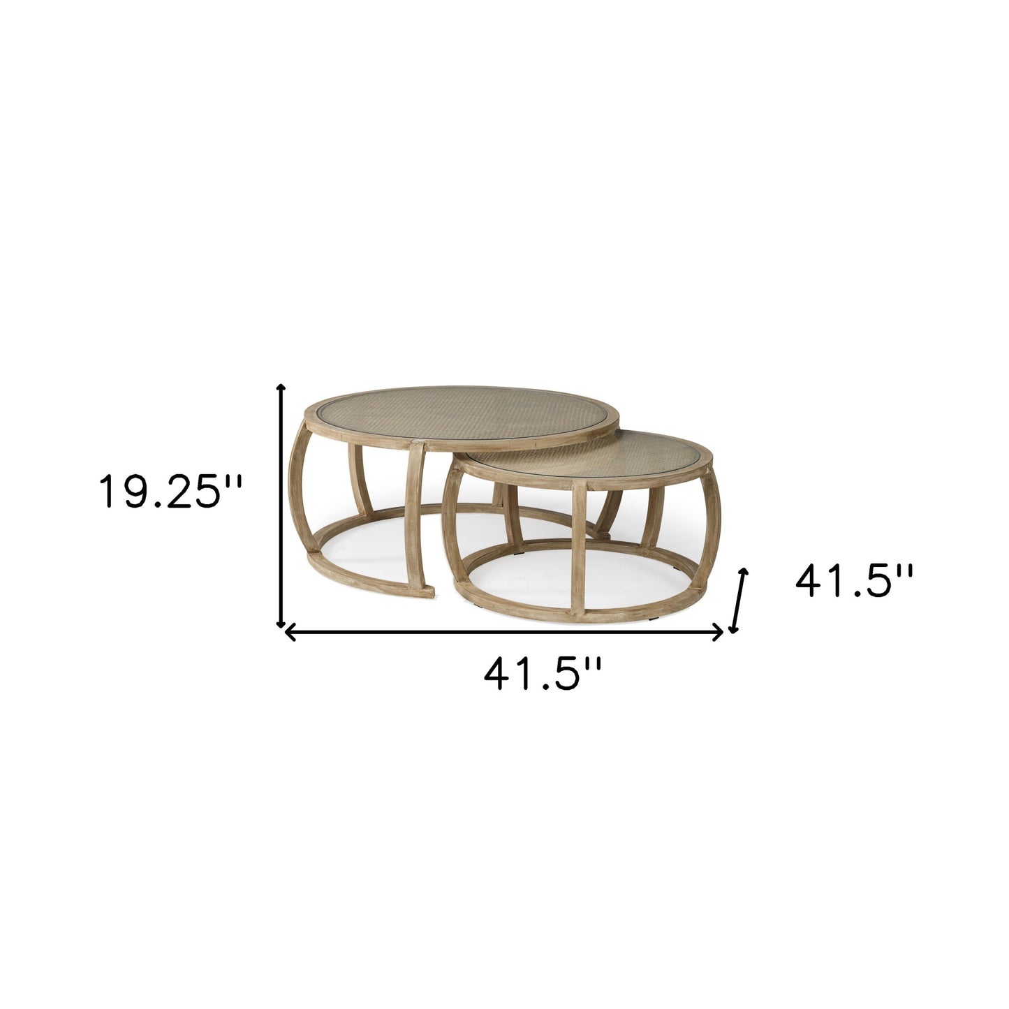 Brown Glass and Solid Wood Round Nested Coffee Tables