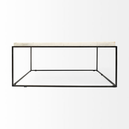 36" White and Black Genuine Marble and Metal Square Coffee Table
