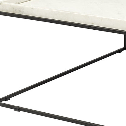 36" White and Black Genuine Marble and Metal Square Coffee Table