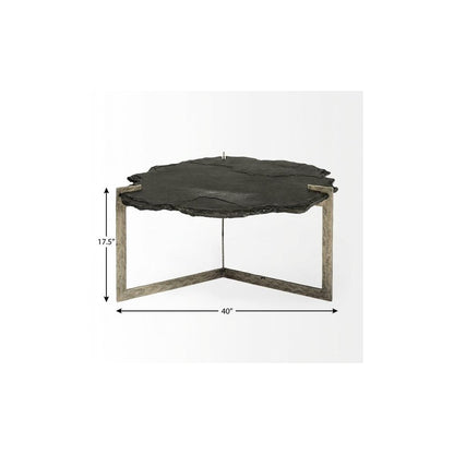 40" Black and Gold Stone and Iron Free Form Distressed Coffee Table