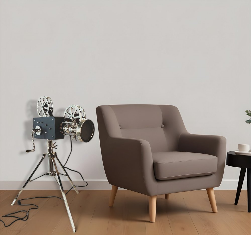 36" Black And Silver Tripod Floor Lamp With Metal Novelty Shade