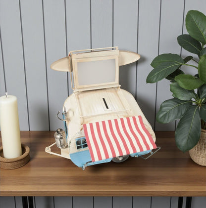 3.5" X 2.5" Blue And White Distressed Metal Tabletop Picture Frame