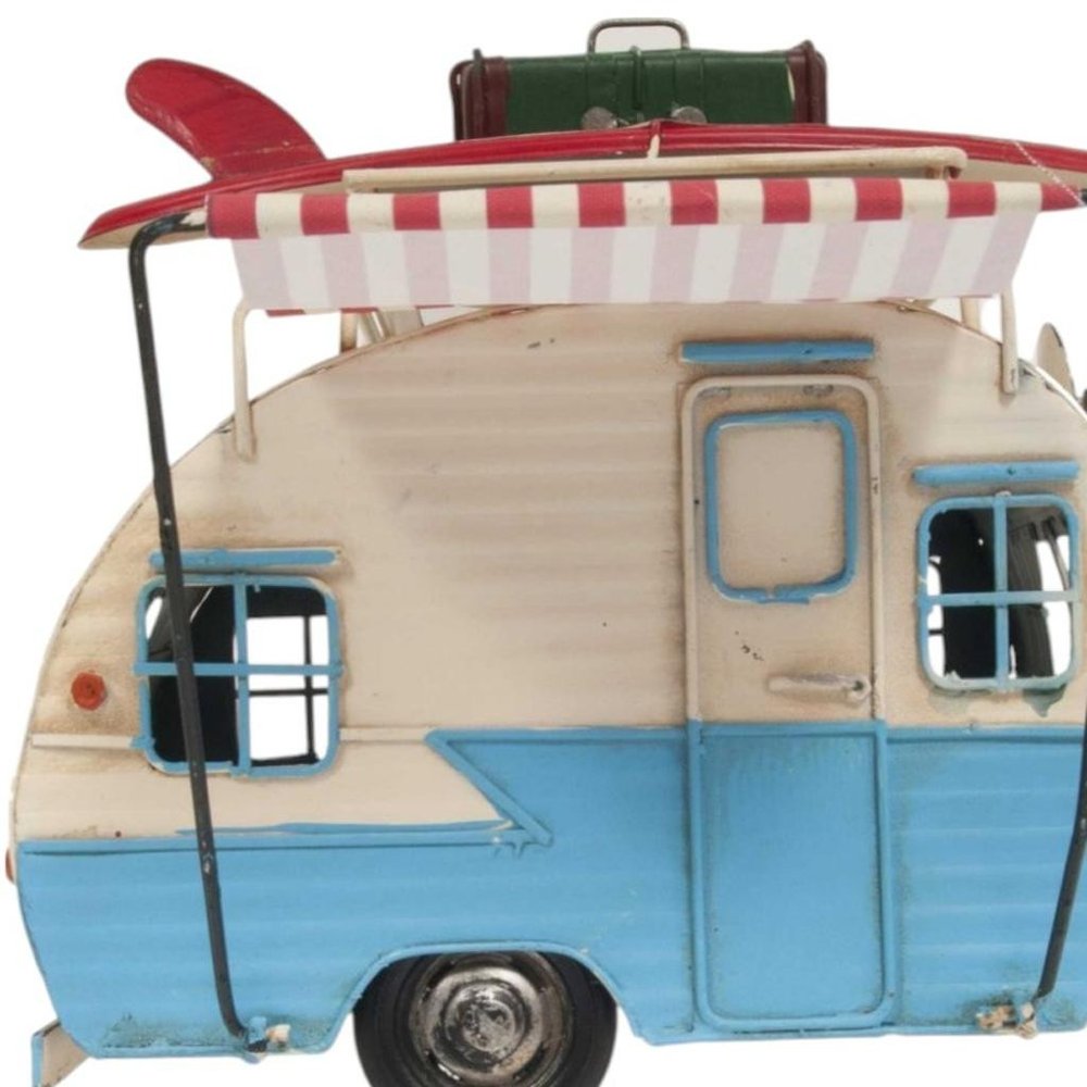 3.5" X 2.5" Blue And White Distressed Metal Tabletop Picture Frame