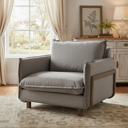 42" Gray and Brown Linen Arm Chair