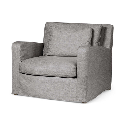 38" Gray and Brown Linen Arm Chair