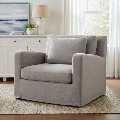 38" Gray and Brown Linen Arm Chair