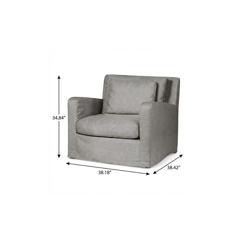 38" Gray and Brown Linen Arm Chair