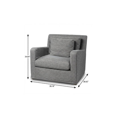 38" Gray and Brown Linen Arm Chair