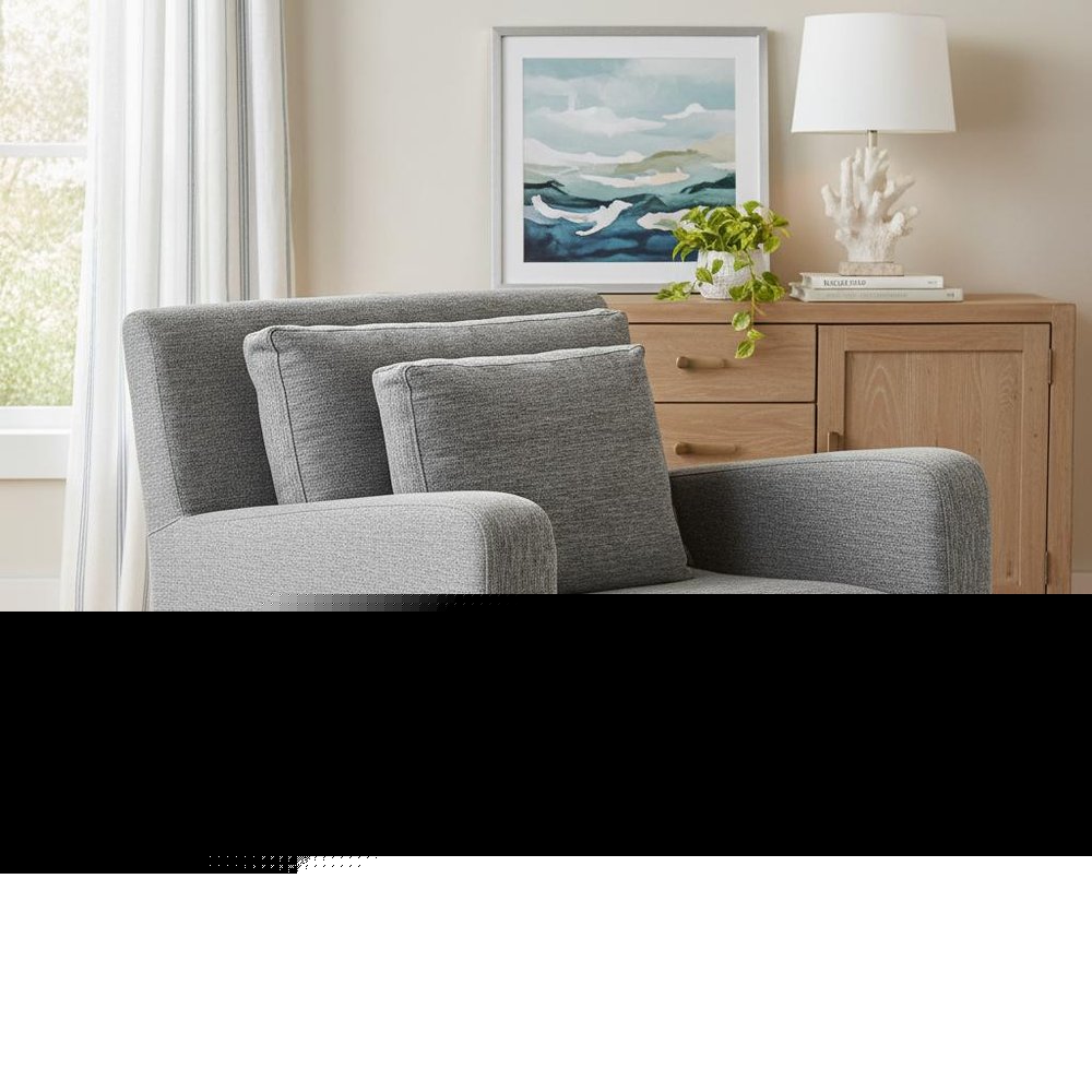 38" Gray and Brown Linen Arm Chair