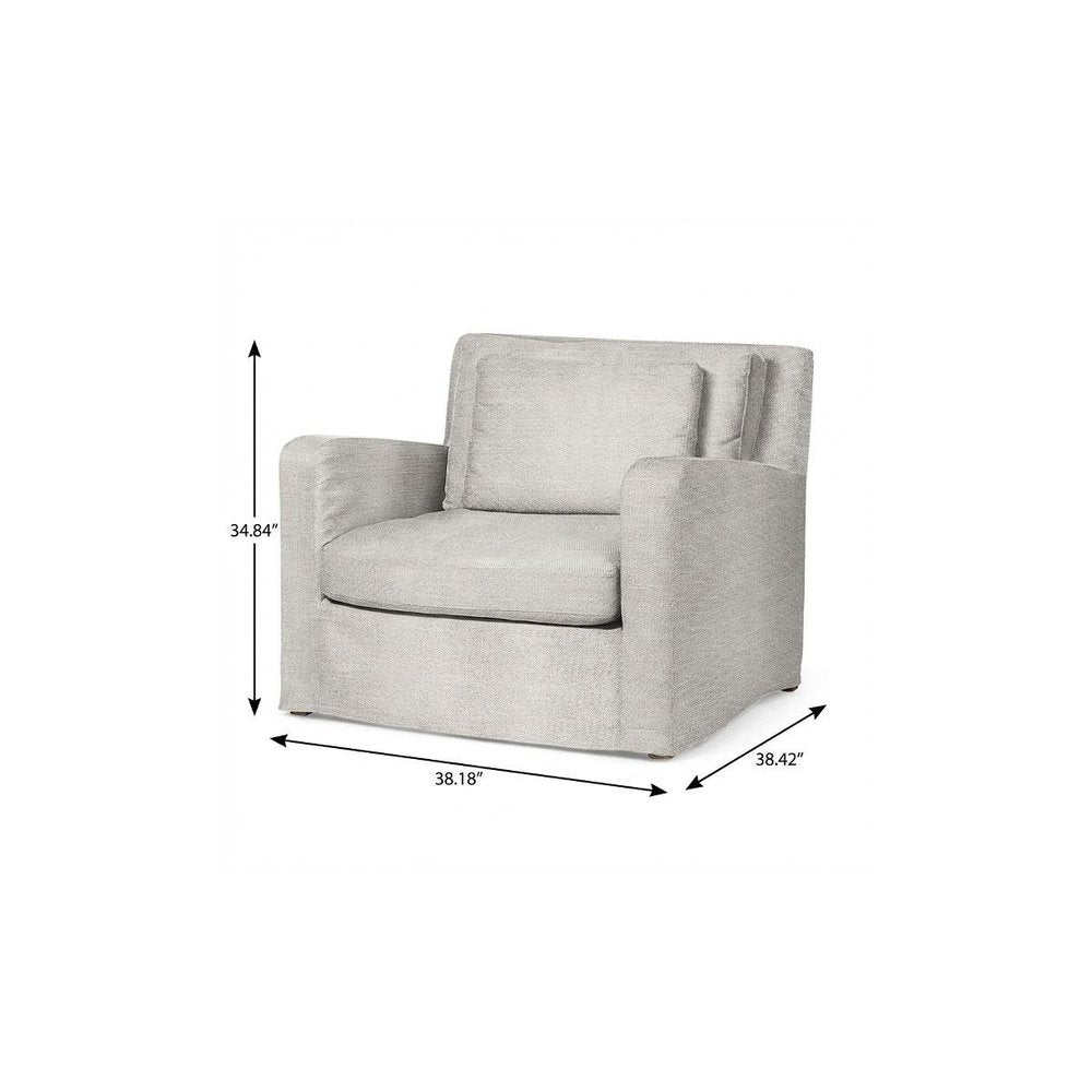 38" Light Gray and Brown Linen Arm Chair