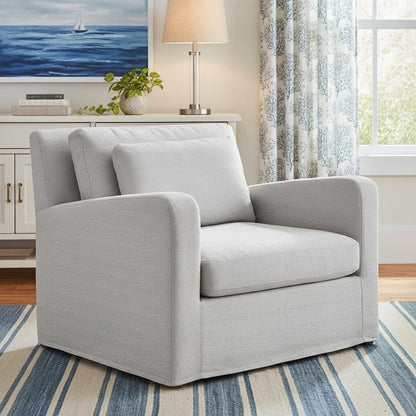 38" Light Gray and Brown Linen Arm Chair