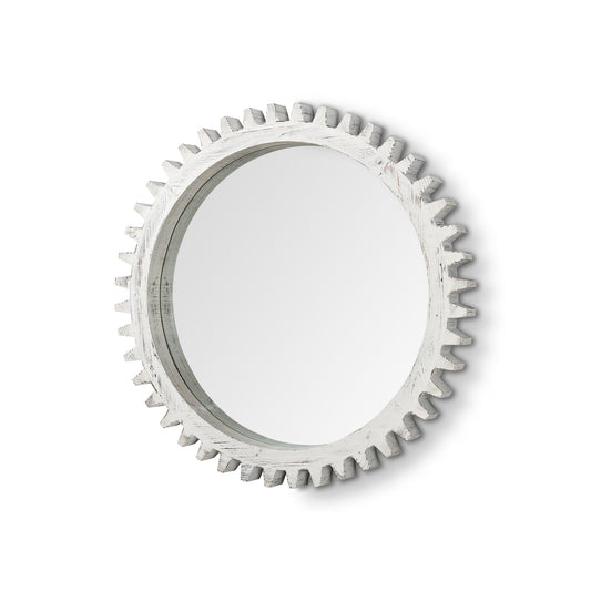 35" White Abstract Wood Framed Accent Mirror