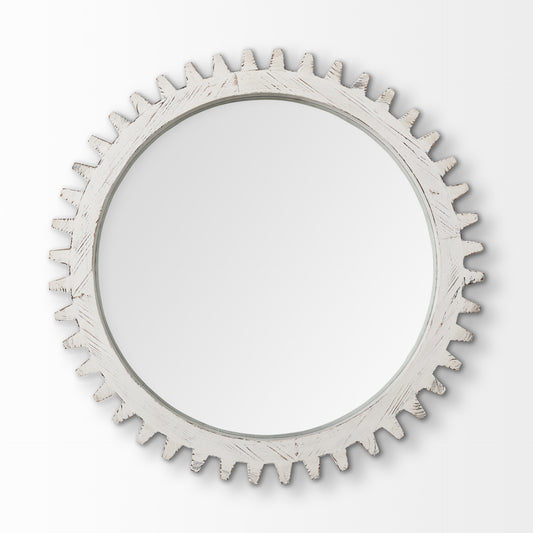 35" White Abstract Wood Framed Accent Mirror