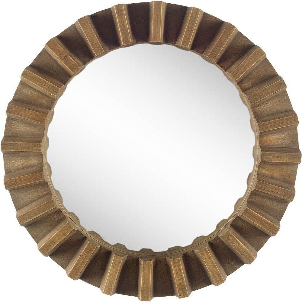 26" Brown Round Wood Framed Accent Mirror